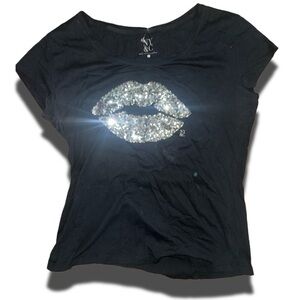 Black NY&C Sequin Lips Graphic Tee